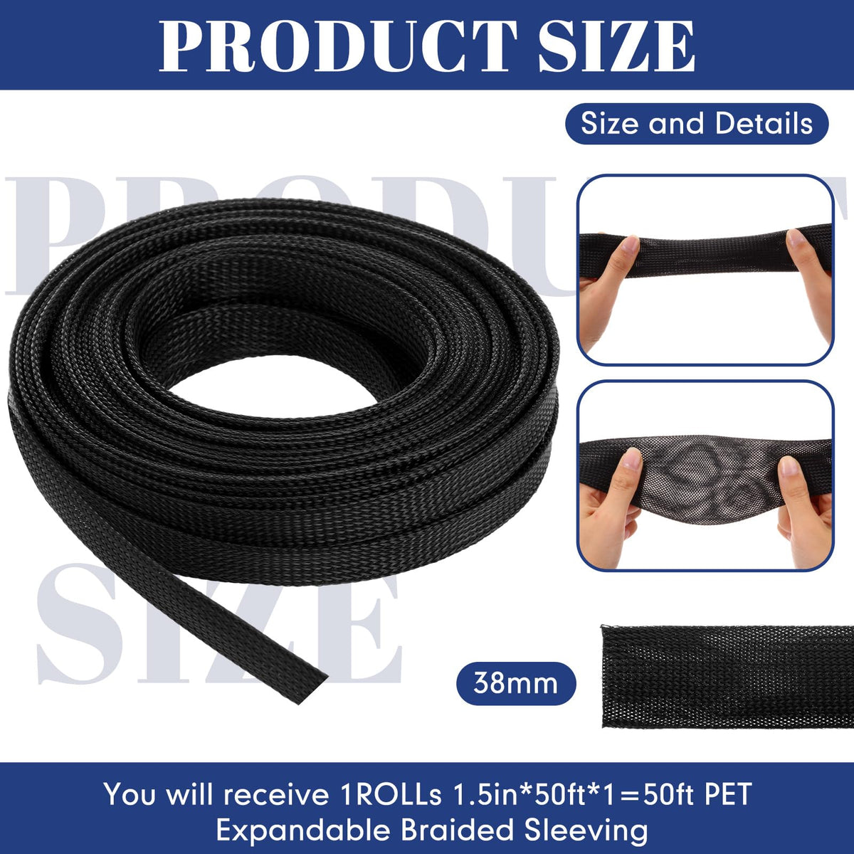 Pangda braided sleeve made of PET protects cords in black.