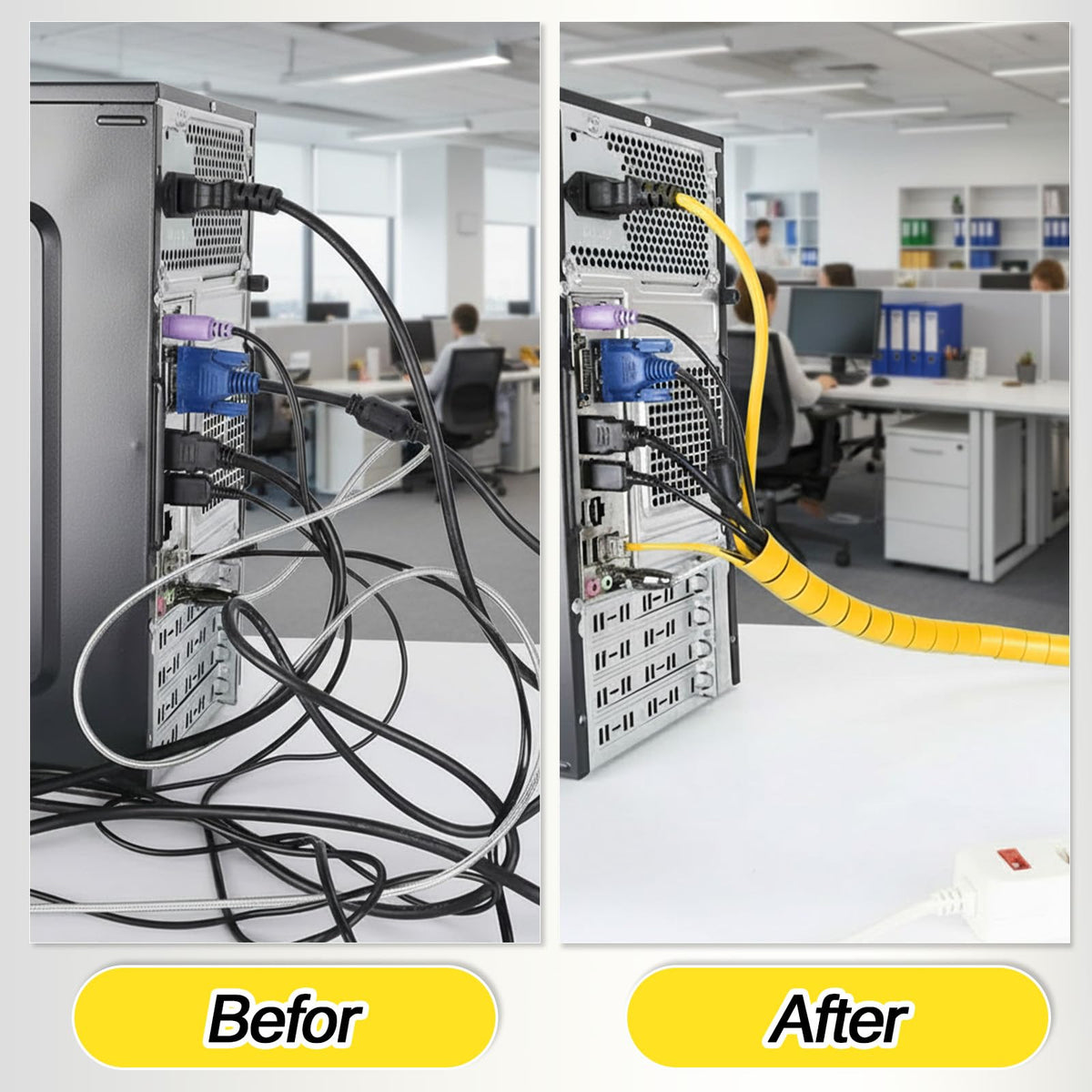 Installation view of Pangda spiral sleeve around a hydraulic hose.