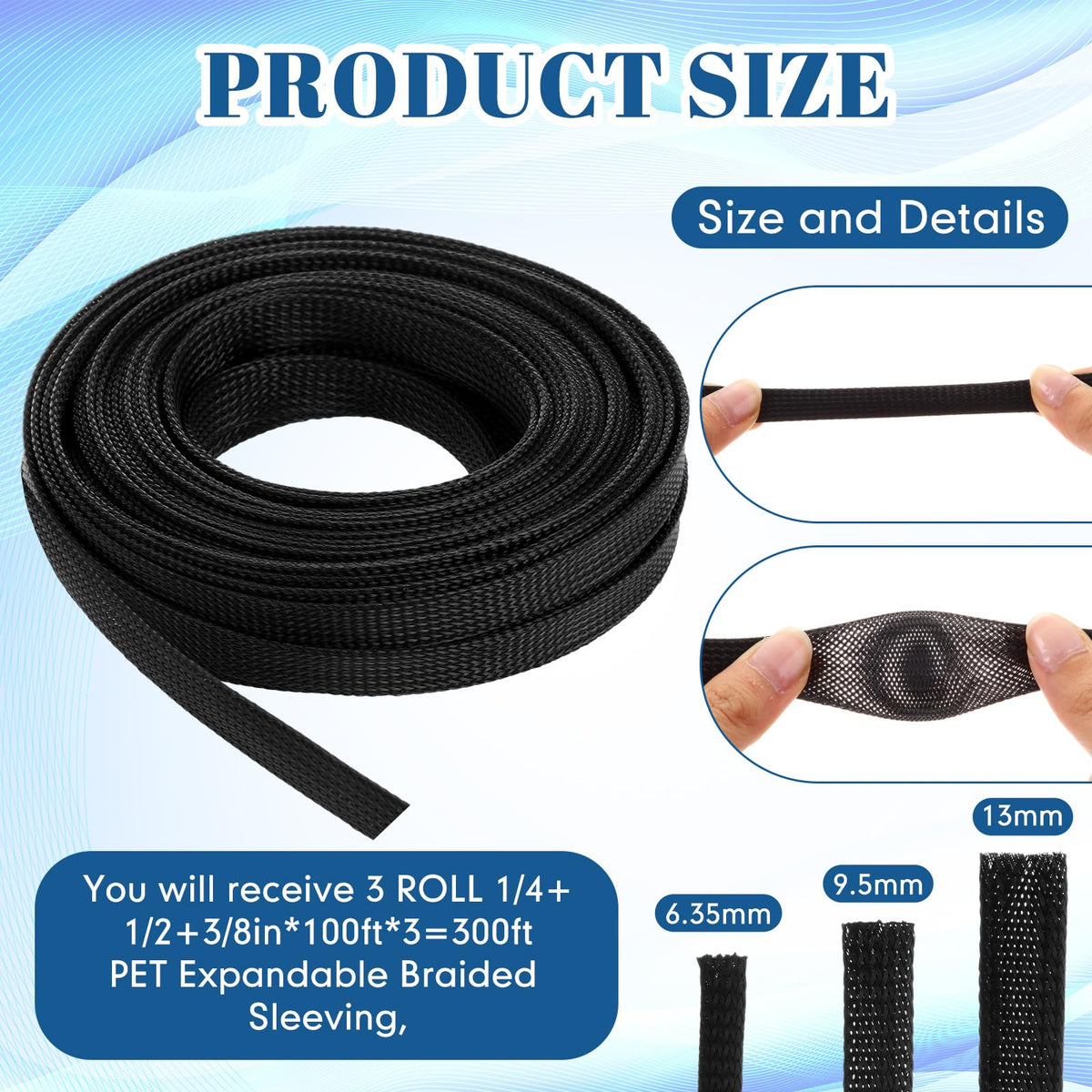 Pangda wire sleeve 1-2 inch braided keeps home theater cords organized.