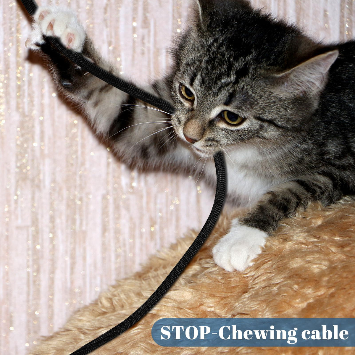 Pangda cable management sleeve helps wrap and organize cluttered cords.