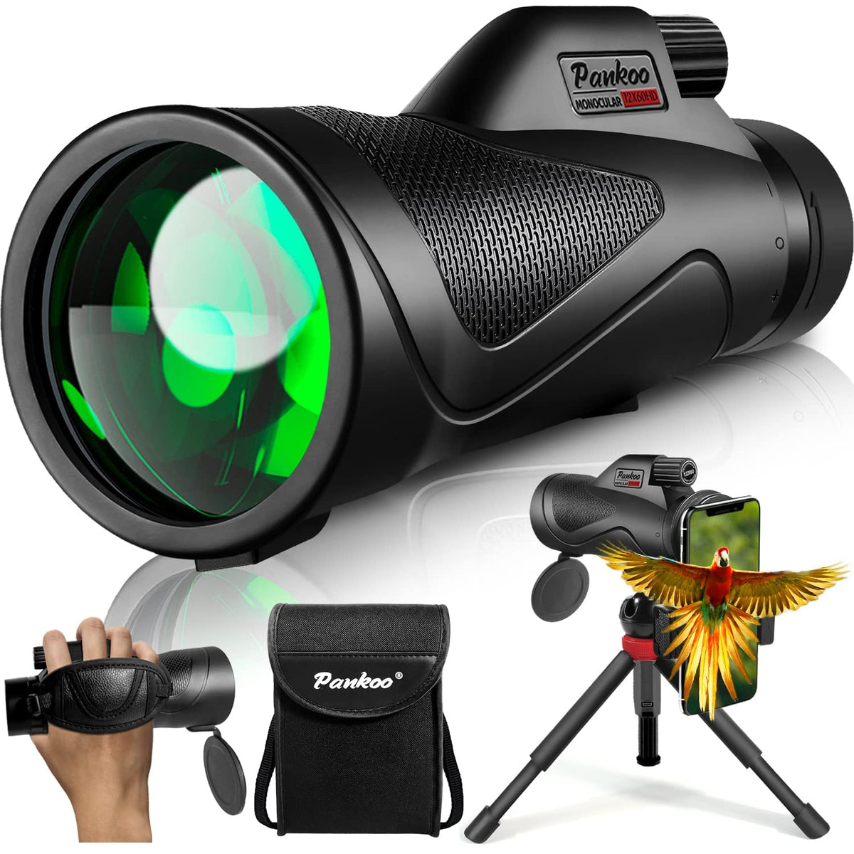 Pankoo monocular front view showing lens and body, easy transport