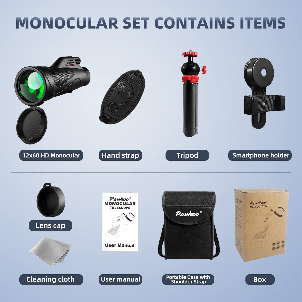 Pankoo monocular held in hand to show compact size and portability
