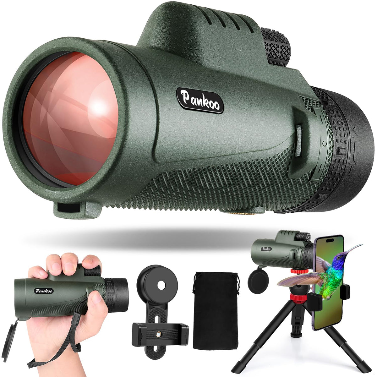 Pankoo 40x60 monocular with smartphone holder for easy bird-watching photos