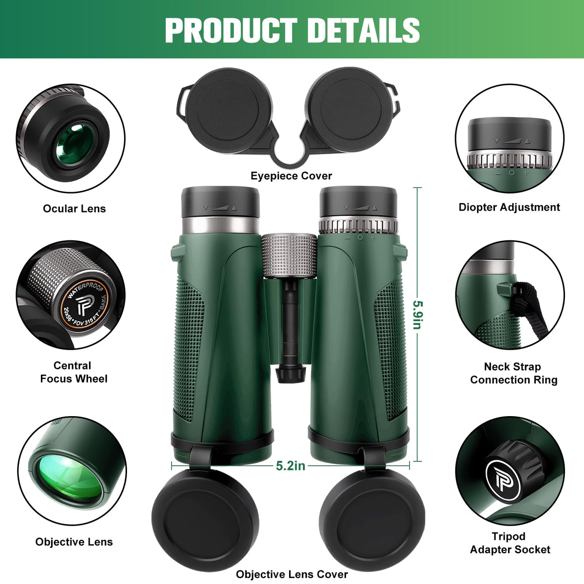 Pankoo complete binocular kit includes box strap covers and cloth for easy travel.