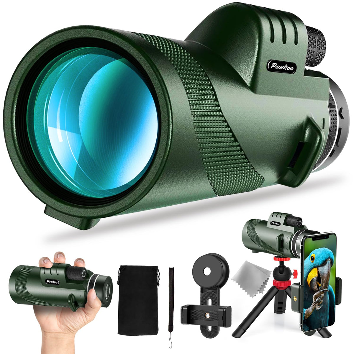 Pankoo front view of monocular showing size and design for portability