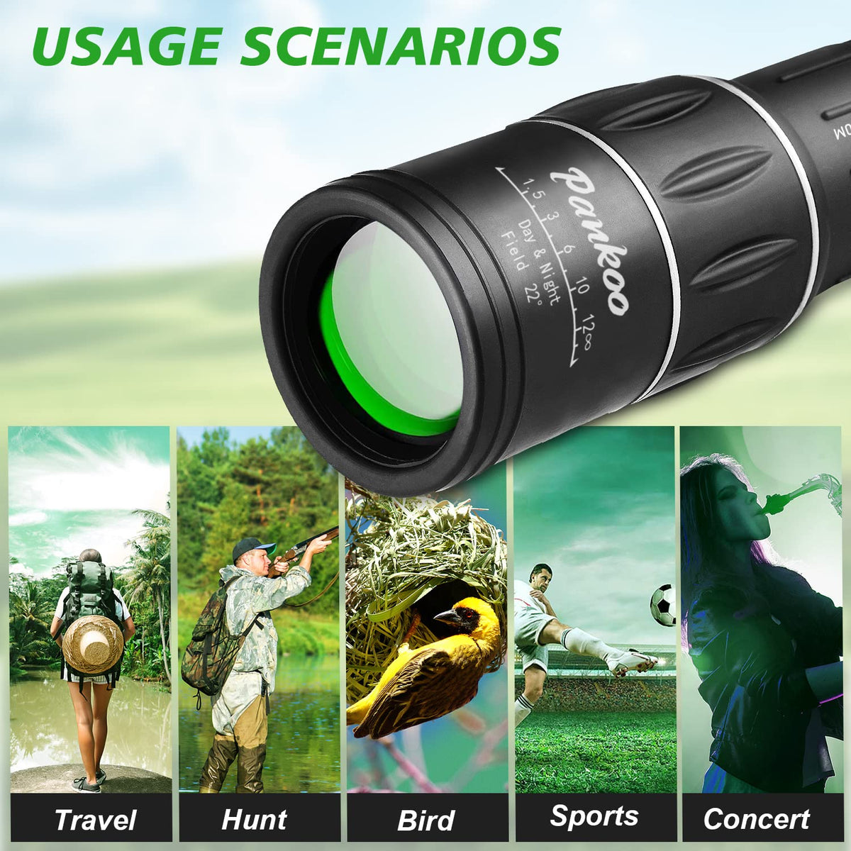 Pankoo monocular in hand illustrating compact scale for easy carrying benefit