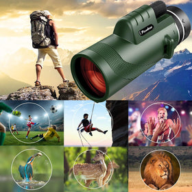 Pankoo monocular size comparison beside a hand to show portable, travel-friendly scale