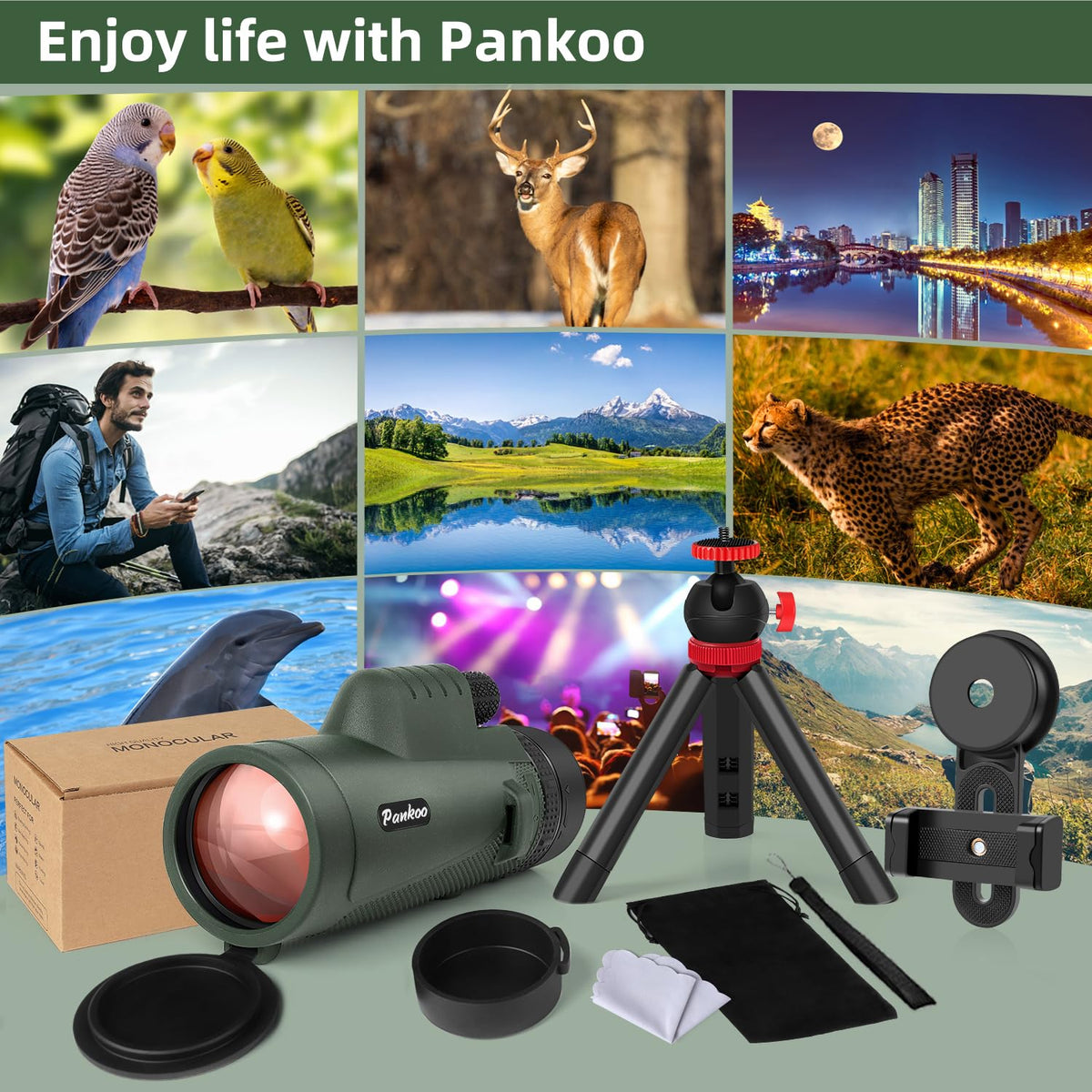 Outdoor bird-watching and adventure setup with the monocular