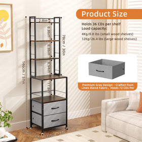 PAPAGIFTREE 7-tier DVD storage side view shows compact footprint for tight spaces.