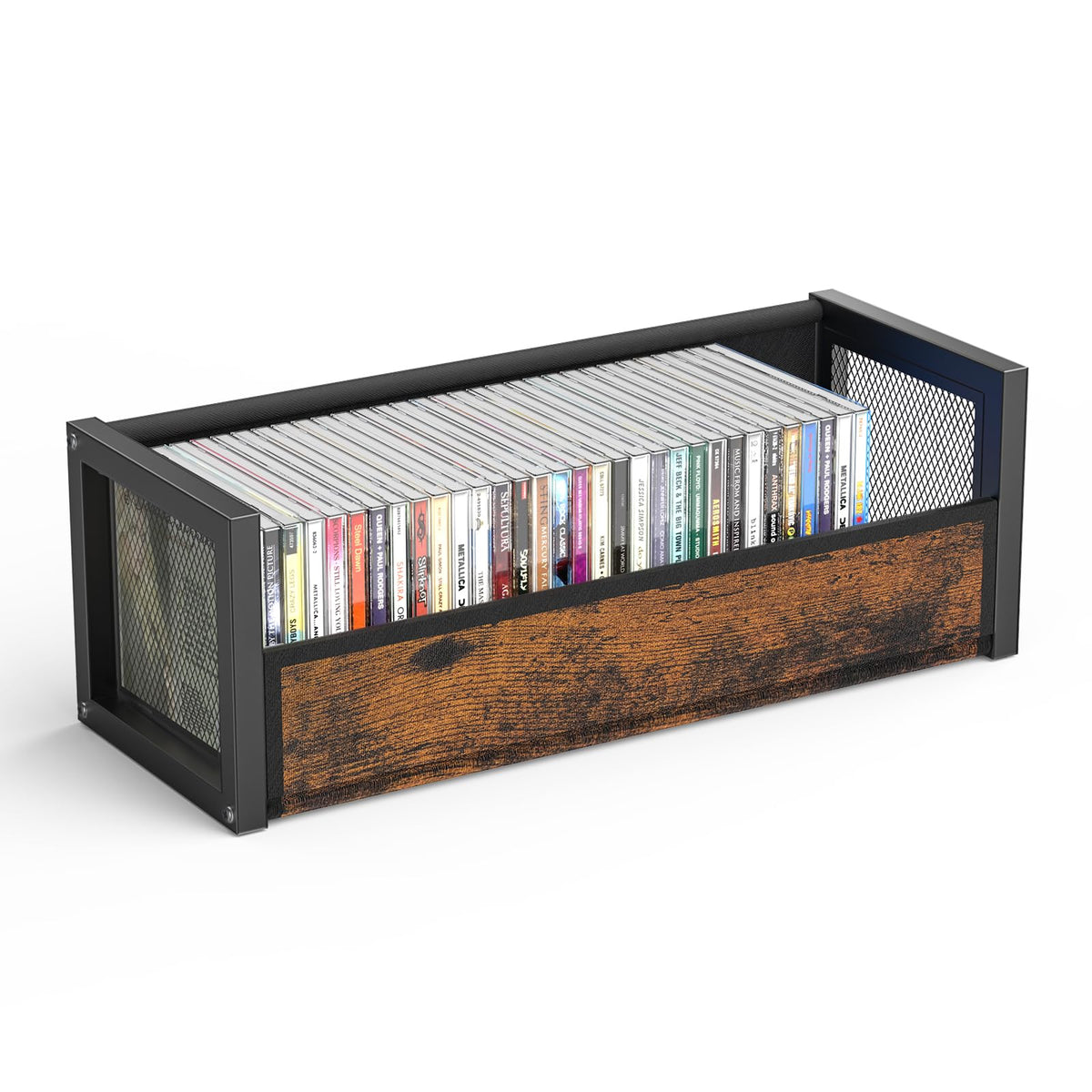 PAPAGIFTREE CD Holder front view with fabric wood-grain texture for stylish storage