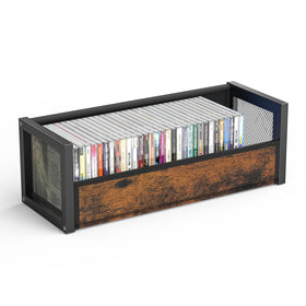 PAPAGIFTREE CD Holder front view with fabric wood-grain texture for stylish storage