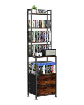 PAPAGIFTREE CD rack with two fabric drawers provides durable storage.