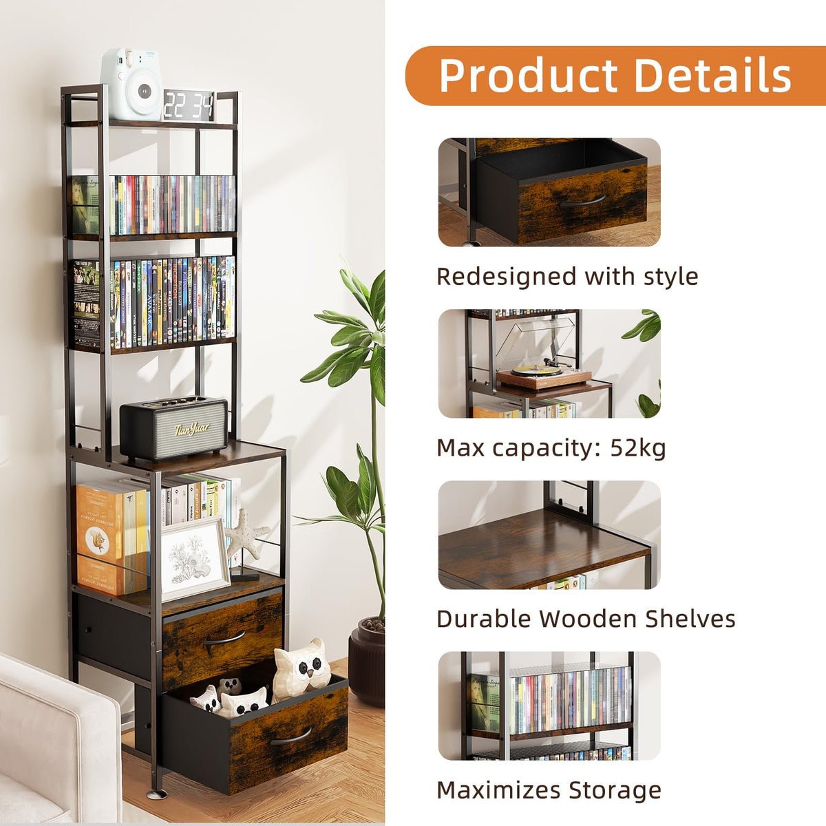 PAPAGIFTREE fabric drawers conceal accessories for a tidy setup.