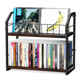 PAPAGIFTREE front view of the two-tier CD rack showing organized storage and neat display