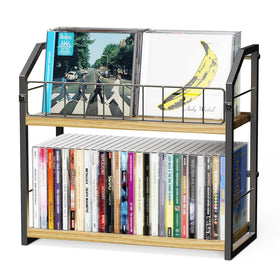 PAPAGIFTREE front view of yellow 2-tier CD holder showing tidy storage and display benefit
