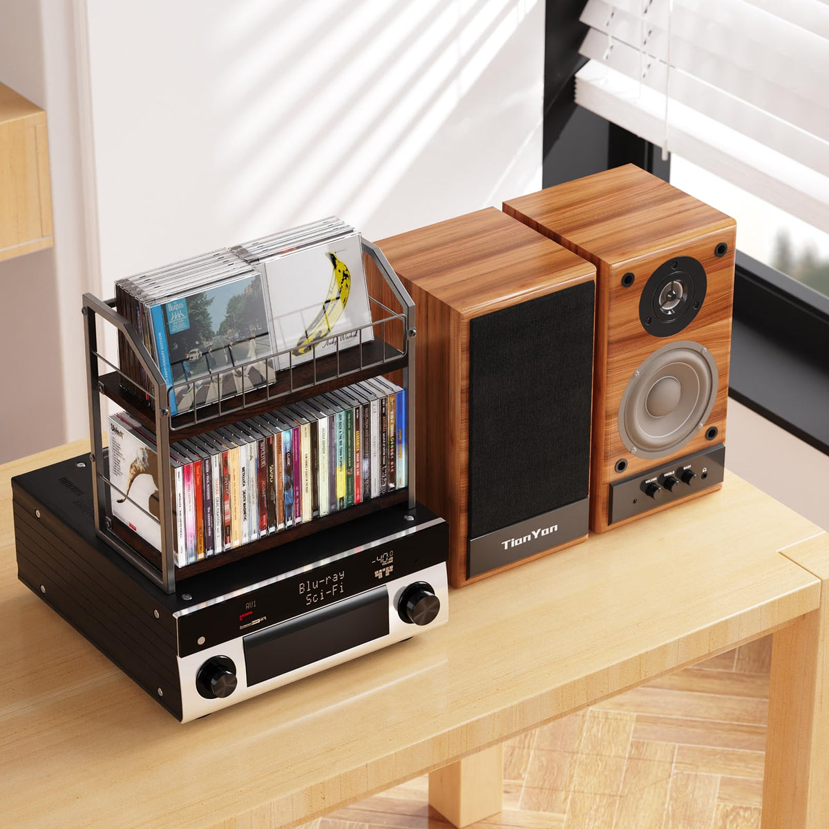 PAPAGIFTREE in a living room with albums styled to enhance shelf display