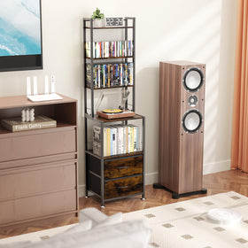 PAPAGIFTREE sturdy metal frame and wood shelves support a collection.