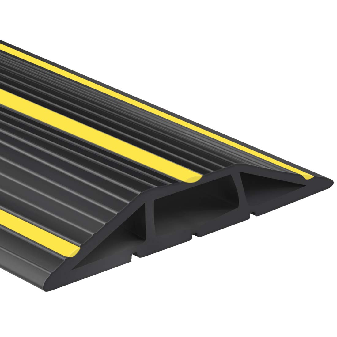 Papillon 6.5ft cord cover on floor with yellow warning stripes for organized cables