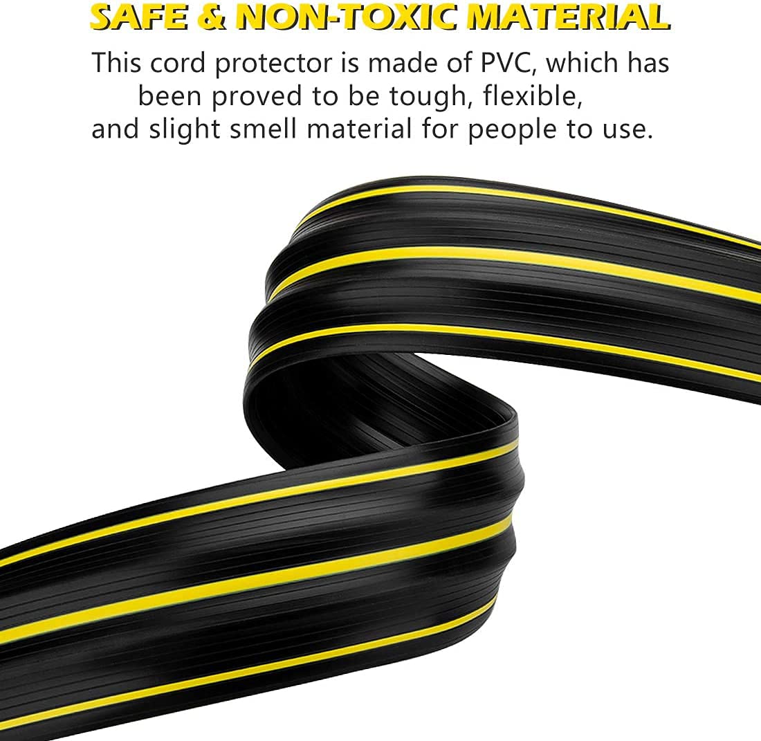 Papillon cord cover with yellow warning strips enhances visibility in high-traffic areas.