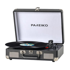 Pareiko front closed suitcase turntable showing portable retro style and easy transport
