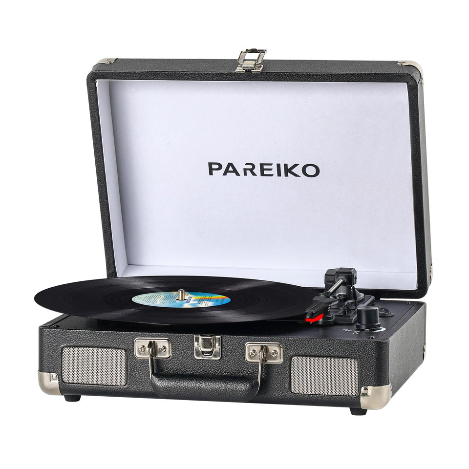 Pareiko front closed suitcase turntable showing portable retro style and easy transport