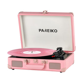 Pareiko front suitcase turntable showing vintage look and portability benefit