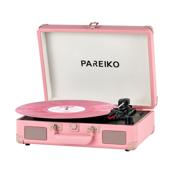 Pareiko front suitcase turntable showing vintage look and portability benefit