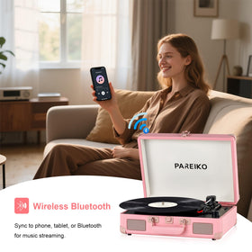 Pareiko vinyl spinning on platter at 33 RPM showing stable playback benefit