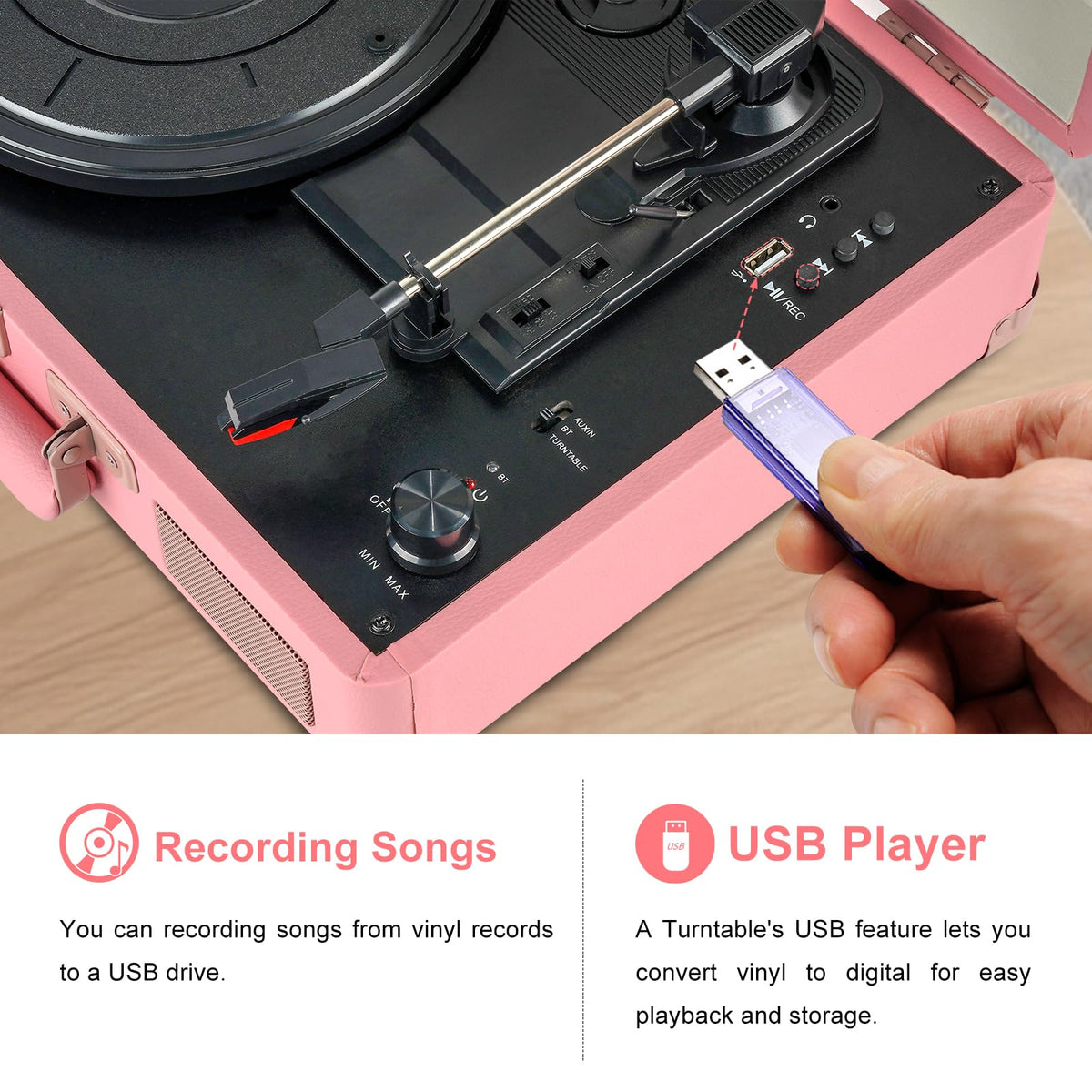 Pareiko USB port view illustrating easy vinyl-to-digital recording benefit