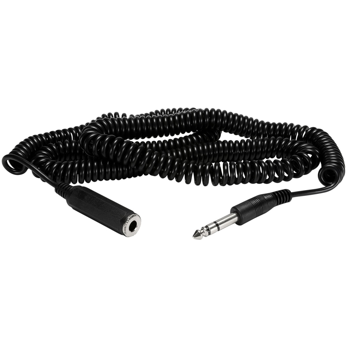 Parts Express quarter-inch stereo headphone extension cord, 25 ft coil, ideal for on-the-go DJs and audio setups
