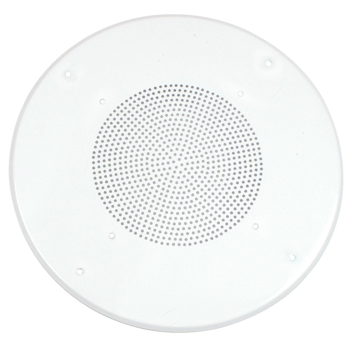 Parts Express white round ceiling speaker grill for 8-inch speakers with a durable fade-resistant finish.