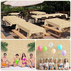 party greeting lifestyle party scene with guests enjoying beach-themed setting