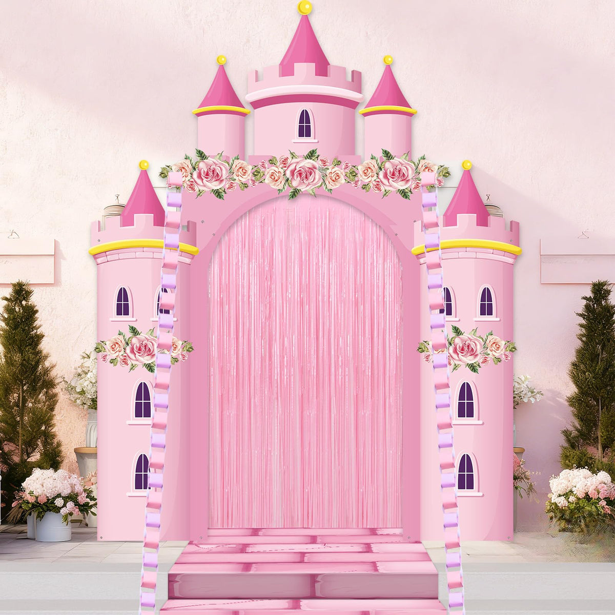 Party Greeting princess castle canopy backdrop for birthday photo moments