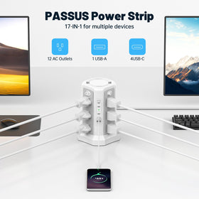 PASSUS 10ft extension cord placed across floor providing flexible reach