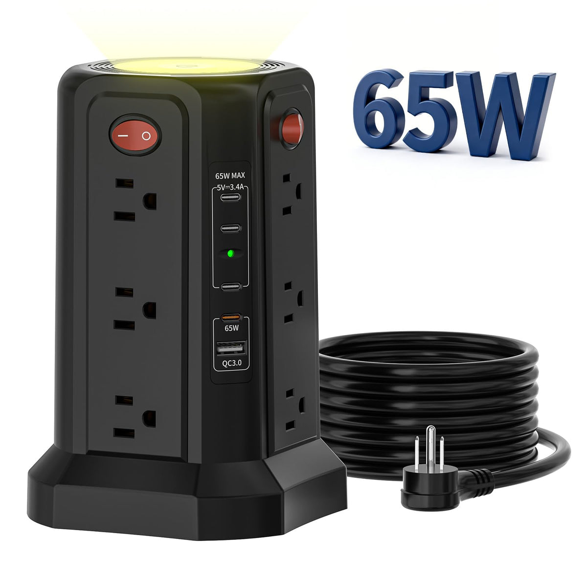 PASSUS closeup of 65W USB‑C port highlighting fast charging capability