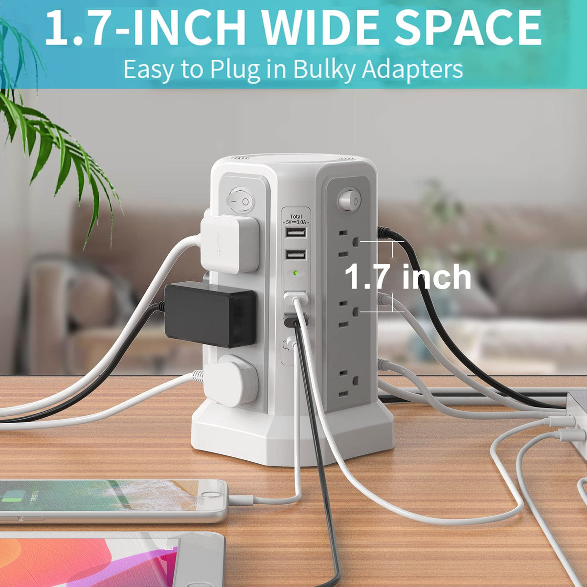 PASSUS 10ft cord and plug image showing long UL approved extension for flexible placement