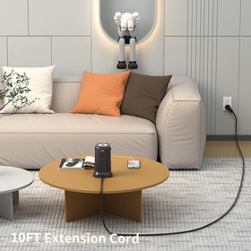 PASSUS 45° flat plug and 10ft cord showing easy placement behind furniture