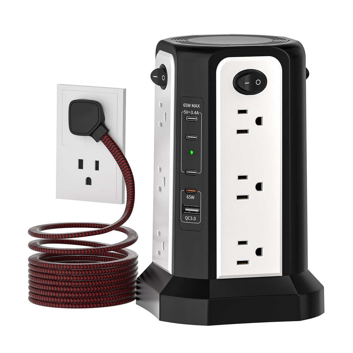 PASSUS front view of tower showing full unit and brand, tidy charging solution