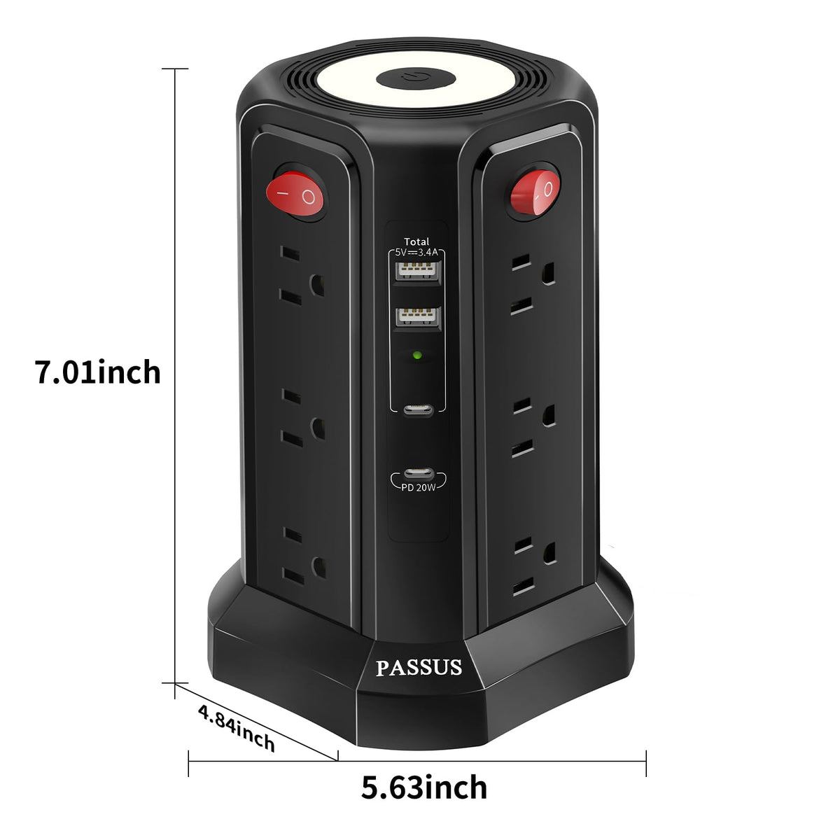 PASSUS front-view extension tower keeps outlets accessible