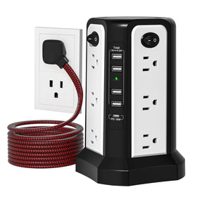 PASSUS front view of power tower showing vertical outlets and USB ports for space-saving power