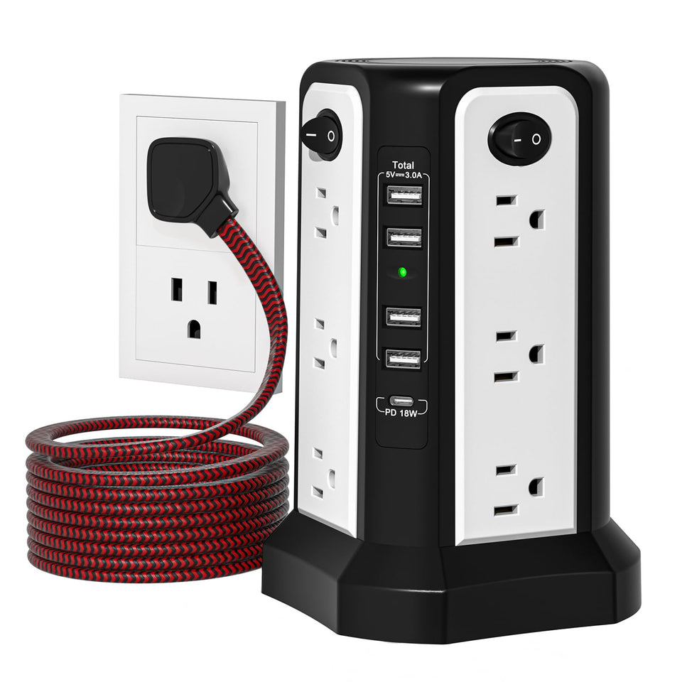 PASSUS front view of power tower showing vertical outlets and USB ports for space-saving power