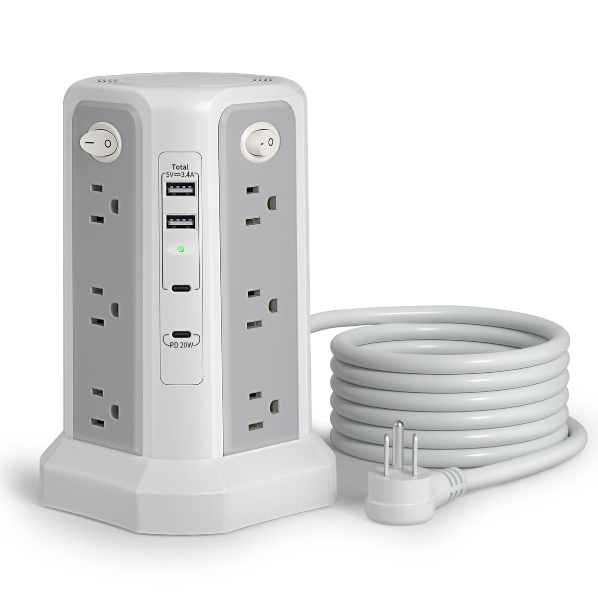 PASSUS front view of power tower showing outlets and tower shape for space saving