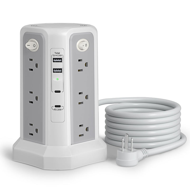 PASSUS front view of power tower showing outlets and tower shape for space saving