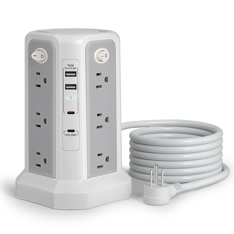 PASSUS front view of power tower showing outlets and tower shape for space saving