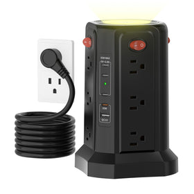 PASSUS front view tower showing all outlets and USB ports for organized charging