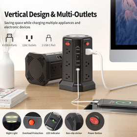 PASSUS power strip night light providing soft illumination for late-night work