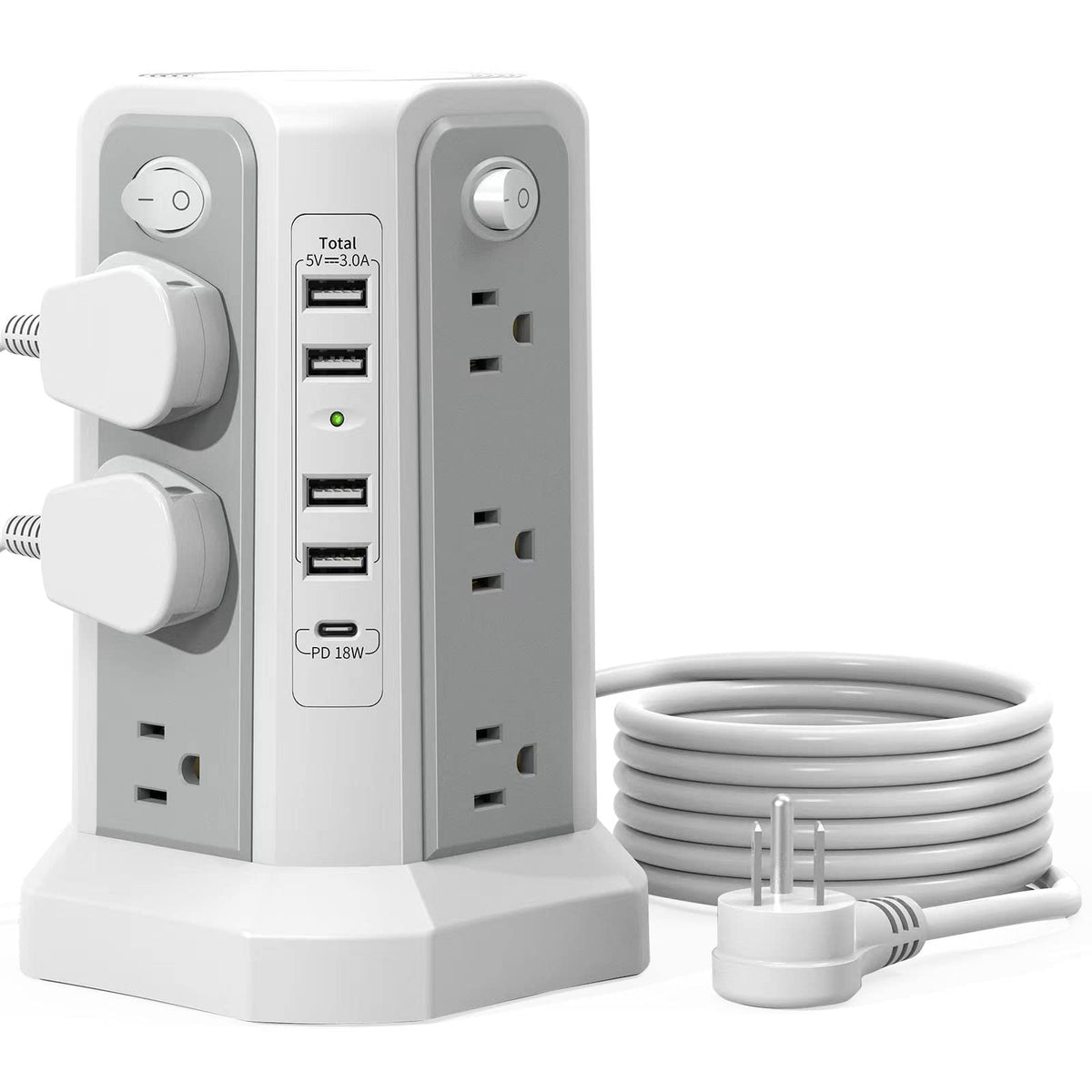 PASSUS front view showing all outlets and tower layout for organized power