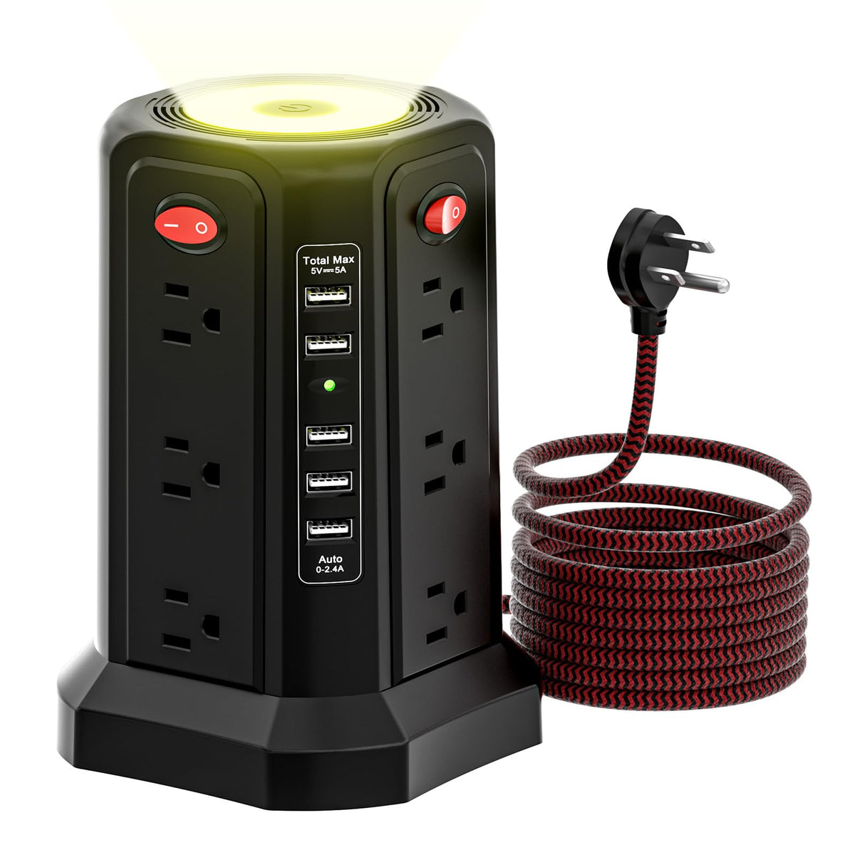 PASSUS front view showing tower outlets and compact footprint for organized power