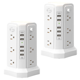 PASSUS power tower front view showing outlets and USB ports for organized charging