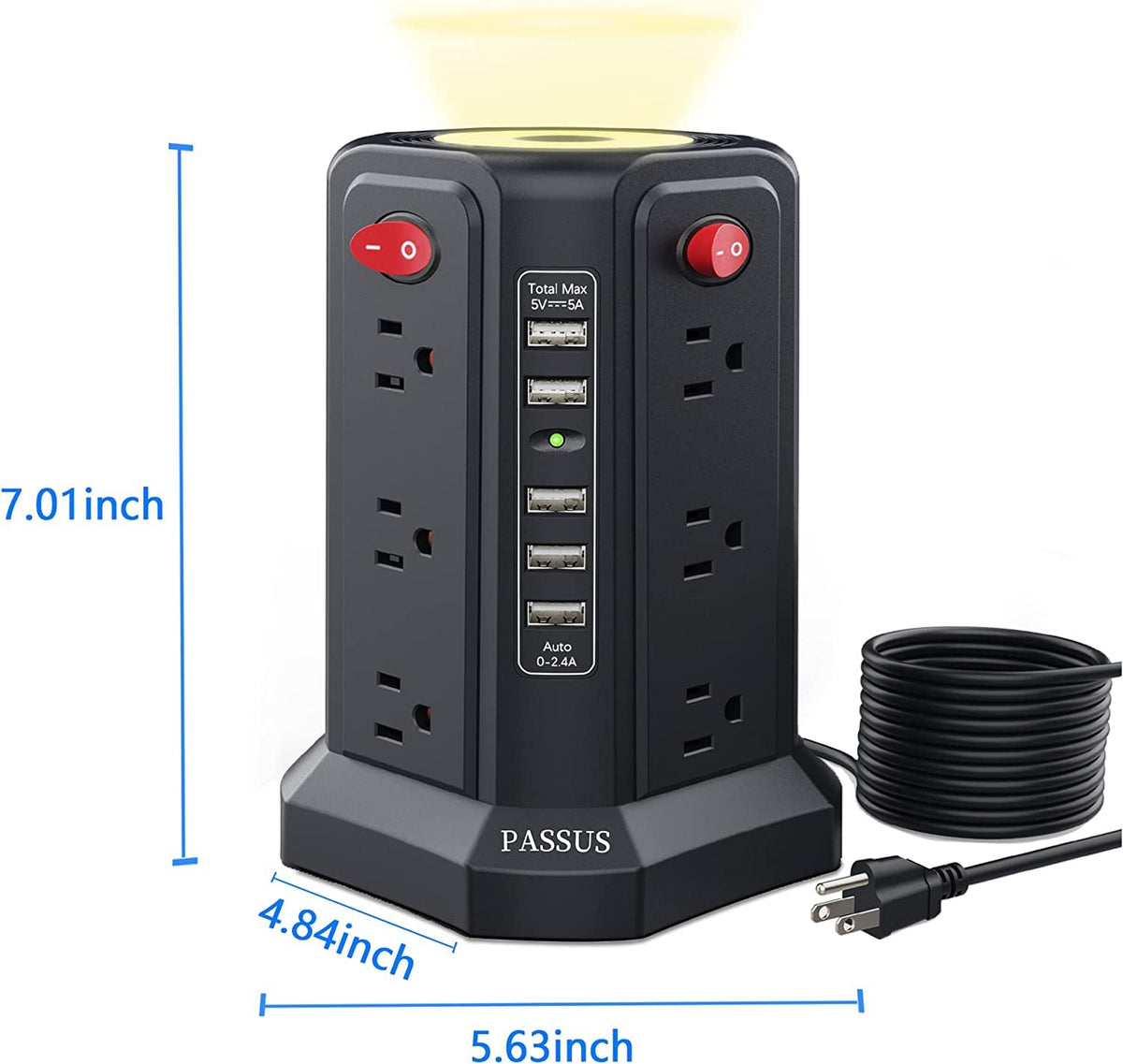 PASSUS power tower placed on a home desk organizing devices and reducing cable clutter